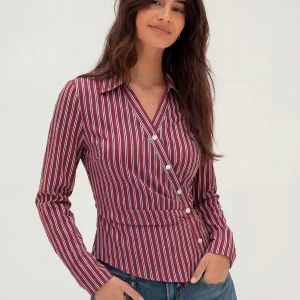 Red Stripe Asymmetric Hem Shirt