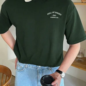 TrendsTalk Men Printed Polo Neck Polyester Dark Green T-Shirt