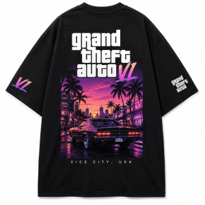 Skycvlt GTA VI Vice City Oversized T-Shirt – Black (240 GSM Premium Cotton)